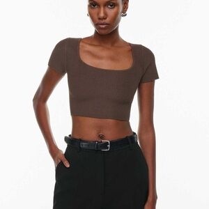 Aritzia Babaton Rich Mocha Sculpt Knit Squareneck Crop Top